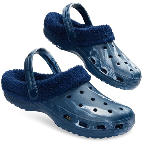 CityComfort Herren Clogs mit Fleecefutter, Warme und Bequeme Hausschuhe – Geschenke für Männer (Blau Marmor, 43 EU) von CityComfort