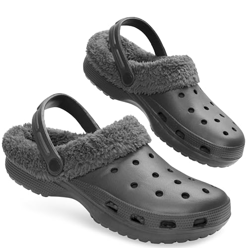 CityComfort Herren Clogs mit Fleecefutter, Warme und Bequeme Hausschuhe – Geschenke für Männer (Grau, 41 EU) von CityComfort