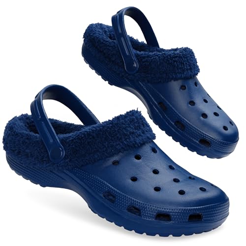 CityComfort Herren Clogs mit Fleecefutter, Warme und Bequeme Hausschuhe – Geschenke für Männer (Navy, 45 EU) von CityComfort