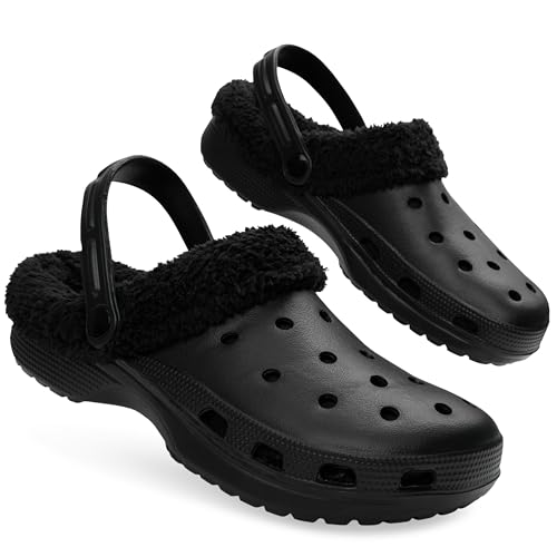 CityComfort Herren Clogs mit Fleecefutter, Warme und Bequeme Hausschuhe – Geschenke für Männer (Schwarz,44 EU) von CityComfort