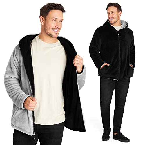 CityComfort Kapuzenpullover Herren Fleece Winter Hoodie mit Reißverschluss Umkehrbar Kuschelige Warme Fleece Kapuzenjacke Jungen Teenager und Männer M-3XL (Schwarz, 2XL) von CityComfort