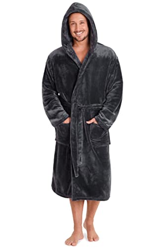 CityComfort Herren Morgenmantel Super weich Herren Fleece Robe mit Kapuze Roben Bademantel warm und kuschelig (Anthrazit, XL) von CityComfort