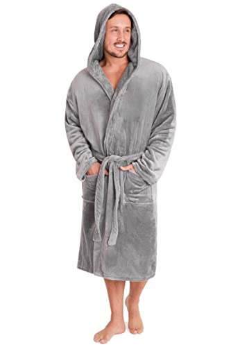 CityComfort Herren Morgenmantel Super weich Herren Fleece Robe mit Kapuze Roben Bademantel warm und kuschelig (Hell Grau, 3XL) von CityComfort