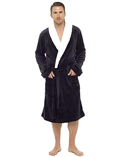 CityComfort Herren Morgenmantel Super weich Herren Fleece Robe mit Kapuze Roben Bademantel warm und kuschelig (Schwarz, 3XL) von CityComfort