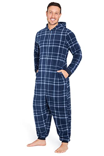 CityComfort Herren Overall Jumpsuit, One Piece Anzug Fleece Onesie Herren Flauschig Einteiler Schlafanzug Herren und Teenager Jungen M-3XL, Geschenke für Männer (2XL, Blau Kariert) von CityComfort