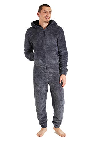 CityComfort Herren Overall Jumpsuit, One Piece Anzug Fleece Onesie Herren Flauschig Einteiler Schlafanzug Herren und Teenager Jungen M-3XL, Geschenke für Männer (2XL, Dunkelgrau) von CityComfort