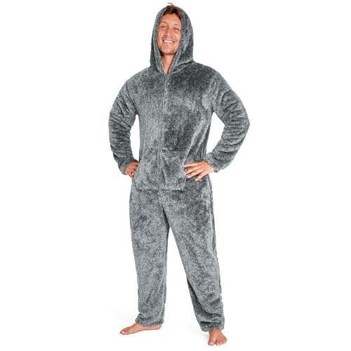 CityComfort Herren Overall Jumpsuit, One Piece Anzug Fleece Onesie Herren Flauschig Einteiler Schlafanzug Herren und Teenager Jungen M-3XL, Geschenke für Männer (M, Hellgrau) von CityComfort