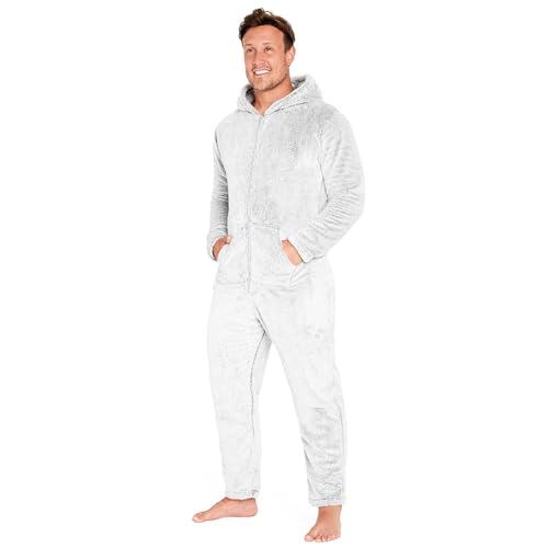 CityComfort Herren Overall Jumpsuit, One Piece Anzug Fleece Onesie Herren Flauschig Einteiler Schlafanzug Herren und Teenager Jungen M-3XL, Geschenke für Männer (XL, Grau Zweifarbiges) von CityComfort