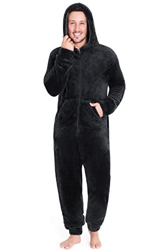 CityComfort Herren Overall Jumpsuit, One Piece Anzug Fleece Onesie Herren Flauschig Einteiler Schlafanzug Herren und Teenager Jungen M-3XL, Geschenke für Männer (XL, Schwarz) von CityComfort