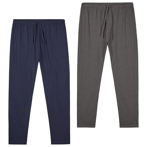 CityComfort Herren Schlafanzughose Lang mit Seitentaschen & elastischem Bund, 2er Pack (2XL, Dunkelblau/Grau, Kordelzug in der Taille) von CityComfort