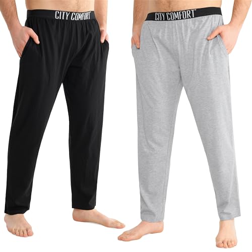 CityComfort Herren Schlafanzughose Lang mit Seitentaschen & elastischem Bund, 2er Pack (XL, Schwarz/Grau, Elastischer Bund) von CityComfort