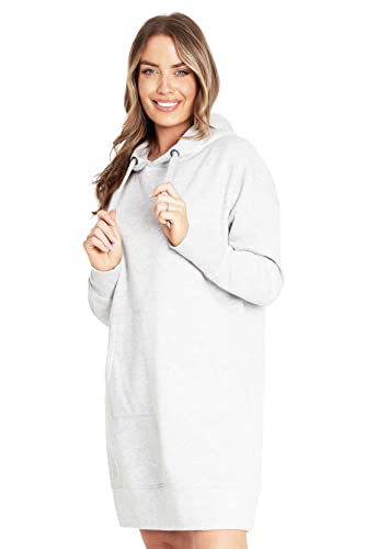 CityComfort Hoodie Damen Kleid, Sweatkleid Longpullover für Damen, Oversize Pullover Damen (L, Grau Meliert) von CityComfort