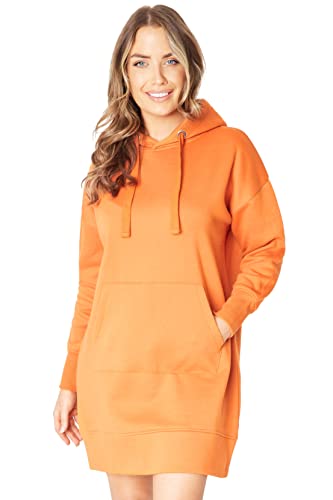 CityComfort Hoodie Damen Kleid, Sweatkleid Longpullover für Damen, Oversize Pullover Damen (L, Rost Braun) von CityComfort