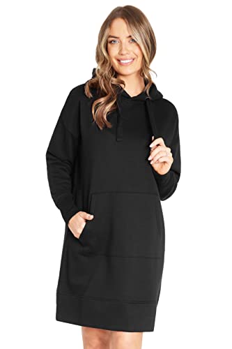 CityComfort Hoodie Damen Kleid, Sweatkleid Longpullover für Damen, Oversize Pullover Damen (XS, Schwarz) von CityComfort