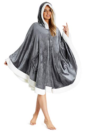 CityComfort Hoodie Damen Poncho Kuscheldecke Flauschig, Oversize Pullover Damen Umhang Decke (Dunkelgrau) von CityComfort