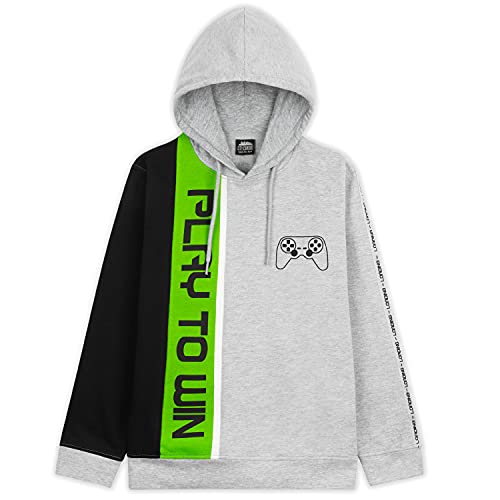 CityComfort Hoodie Jungen Kapuzenpullover, Gaming Pullover Jungen (Grün/Grau, 5-6 Jahre) von CityComfort