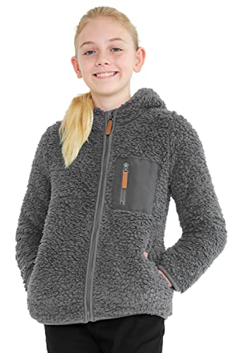 CityComfort Hoodie Kinder, Warme Teddy Fleecejacke Mädchen Jungen Kapuzenjacke Reißverschluss (Grau, 13-14 Jahre) von CityComfort