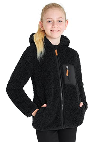 CityComfort Hoodie Kinder, Warme Teddy Fleecejacke Mädchen Jungen Kapuzenjacke Reißverschluss (Schwarz, 13-14 Jahre) von CityComfort