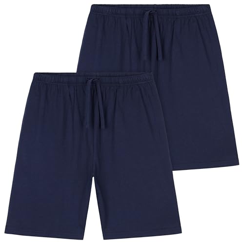 CityComfort Jersey Shorts für Jungen, Kurze Pyjama Hose Sport Shorts mit Seitentaschen und elastischem Bund, 2er-Pack (11/12 Jahre, Dunkelblau) von CityComfort