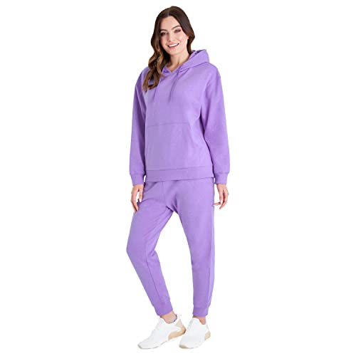 CityComfort Jogginganzug Damen Set Zweiteiler Sport Set Outfit Trainingsanzug Damen Hoodie Jogger Einfarbig S-XL (Lila, L) von CityComfort