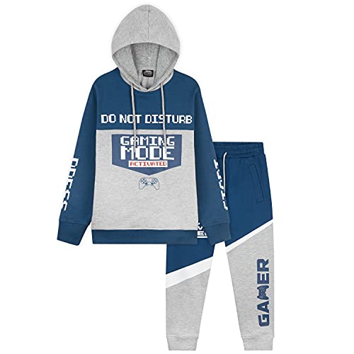 CityComfort Jogginganzug Kinder Jungen, Jogginghose Jungen und Hoodie Jungen Set, Gaming Trainingsanzug Kinder Jungen, 110-176 (13-14 Jahre, Blau/Grau) von CityComfort