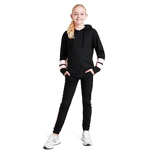 CityComfort Trainingsanzug Mädchen, Kinder Trainingsanzug Set mit Kordelzug Hoodie Mädchen & Hose, Bequem Kinder Kleidung für Mädchen, Sportbekleidung für Mädchen, Holographische Streifen, Alter 13-14 von CityComfort