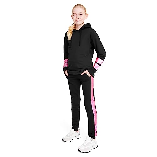 CityComfort Trainingsanzug Mädchen, Kinder Trainingsanzug Set mit Kordelzug Hoodie Mädchen & Hose, Bequem Kinder Kleidung für Mädchen, Sportbekleidung für Mädchen, Leuchtend rosa Streifen, Alter 11-12 von CityComfort