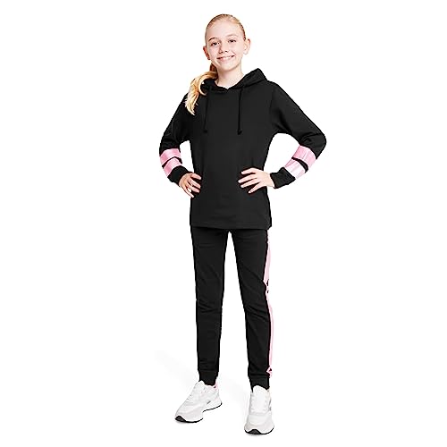 CityComfort Trainingsanzug Mädchen, Kinder Trainingsanzug Set mit Kordelzug Hoodie Mädchen & Hose, Bequem Kinder Kleidung für Mädchen, Sportbekleidung für Mädchen, Rosa-Gold gestreift, Alter 11-12 von CityComfort