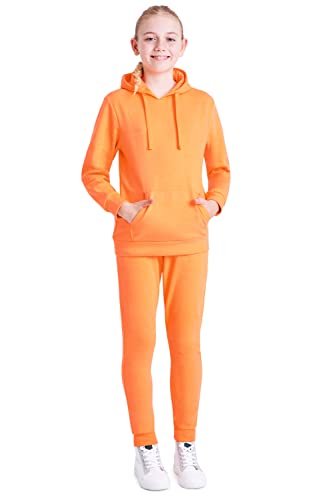 CityComfort Jogginganzug Mädchen, Trainingsanzug Mädchen Zweiteiler Outfit Kapuzenpullover und Jogginghosen Set Farbig 5-15 Jahre (Orange, 14-15 Jahre) von CityComfort