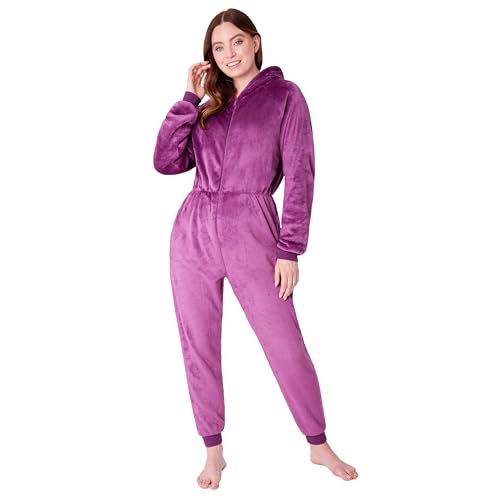 CityComfort Jumpsuit Damen Kuschelig Fleece Einteiler Schlafanzug Onesie Damen S-XL (Orchidee, L) von CityComfort