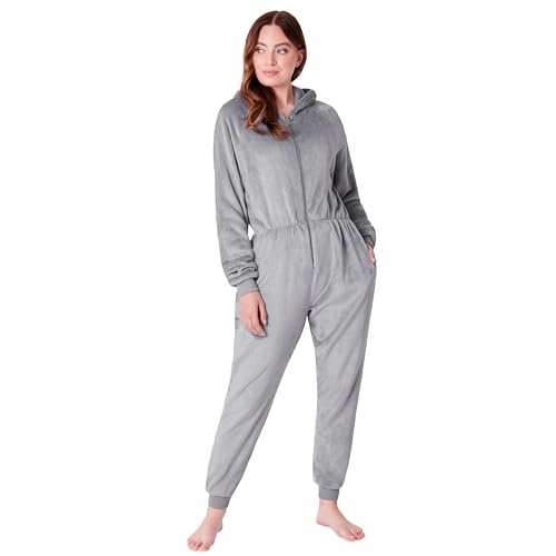 CityComfort Jumpsuit Damen Kuschelig Fleece Einteiler Schlafanzug Onesie Damen S-XL (Schiefergrau, L) von CityComfort