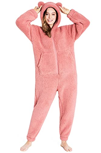 CityComfort Jumpsuit Damen Kuschelig Fleece Onesie Damen Flauschig S-XL (Rosa, S) von CityComfort