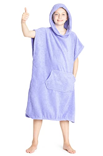 CityComfort Kapuzen Handtuch Poncho Für Kinder Bademantel Zum Wechseln Mit Taschen | Badeponcho Aus 100% Baumwolle | Ideal Für Ferien, Schwimmen, Surfen, Strand, Bad (10/13 Jahre, Lila) von CityComfort