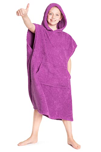 CityComfort Kapuzen Handtuch Poncho Für Kinder Bademantel Zum Wechseln Mit Taschen | Badeponcho Aus 100% Baumwolle | Ideal Für Ferien, Schwimmen, Surfen, Strand, Bad (10/13 Jahre, Rosa) von CityComfort