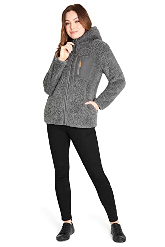 CityComfort Kapuzenpullover Damen Teddy Fleece Hoodie Flauschig Warm mit Reißverschluss (Dunkelgrau, M) von CityComfort