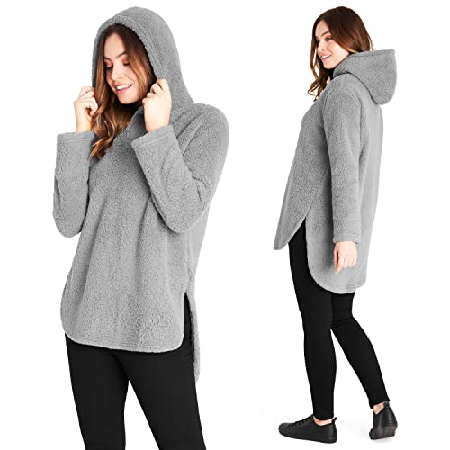 CityComfort Kapuzenpullover Damen Teddy Fleece Hoodie Flauschig Warm mit Reißverschluss (Grau, L) von CityComfort