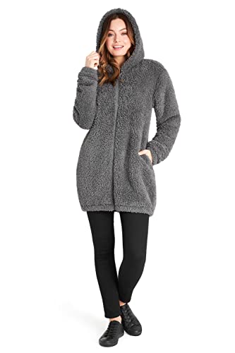 CityComfort Kapuzenpullover Damen Teddy Fleece Hoodie Flauschig Warm mit Reißverschluss (Grau Lang, L) von CityComfort