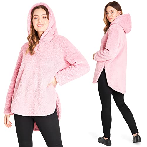 CityComfort Kapuzenpullover Damen Teddy Fleece Hoodie Flauschig Warm mit Reißverschluss (Rosa, L) von CityComfort