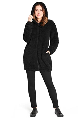 CityComfort Kapuzenpullover Damen Teddy Fleece Hoodie Flauschig Warm mit Reißverschluss (Schwarz Lang, M) von CityComfort