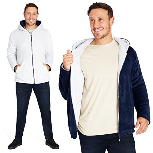 CityComfort Kapuzenpullover Herren Fleece Winter Hoodie mit Reißverschluss Umkehrbar Kuschelige Warme Fleece Kapuzenjacke Jungen Teenager und Männer M-3XL (Navy Blau, 2XL) von CityComfort