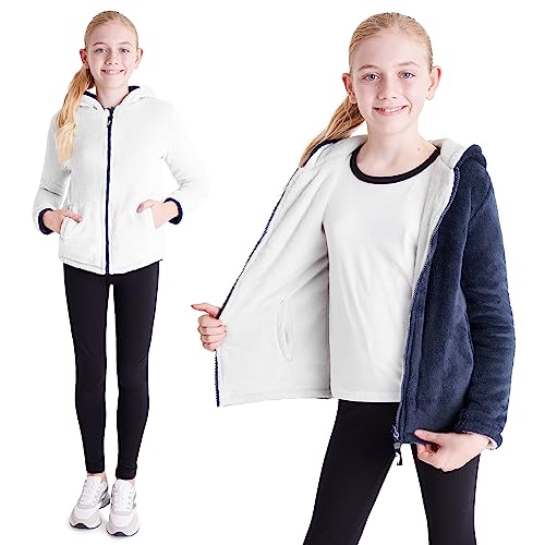 CityComfort Kinder Kapuzenpullover mit Reißverschluss Umkehrbar Fleece Hoodie Kuschelige Kapuzenjacke Jungen Madchen (Navy Blau, 11-12 Jahre) von CityComfort