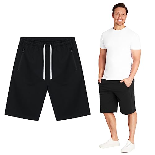 CityComfort Kurze Hose Herren - Sweatshorts Herren Made with Französisches Frottee 220 GSM - Bequeme Kurze Hosen Herren mit 2 Reißverschlusstaschen (Schwarz, 2XL) von CityComfort