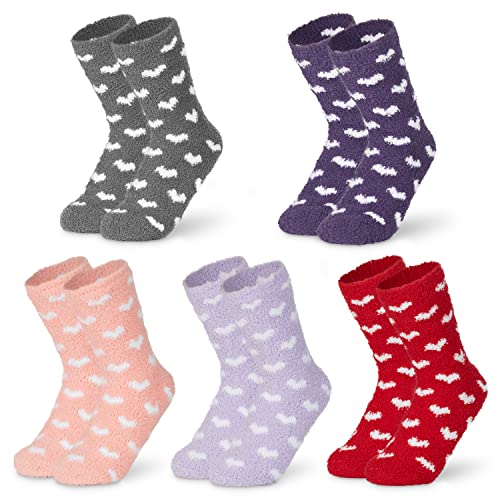 CityComfort Bunte Socken Damen Fluffy Socks für Frauen & Teenager in Einheitsgröße - Wintersocken Damen Geschenk (Multi Herzen) von CityComfort