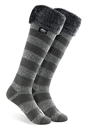 CityComfort Kuschelsocken Damen, Dicke Socken Damen, Rutschfeste Haussocken Damen, Kniehohe Strümpfe Damen (Grün/Grau) von CityComfort