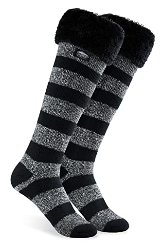 CityComfort Kuschelsocken Damen, Dicke Socken Damen, Rutschfeste Haussocken Damen, Kniehohe Strümpfe Damen (Schwarz/Grau) von CityComfort