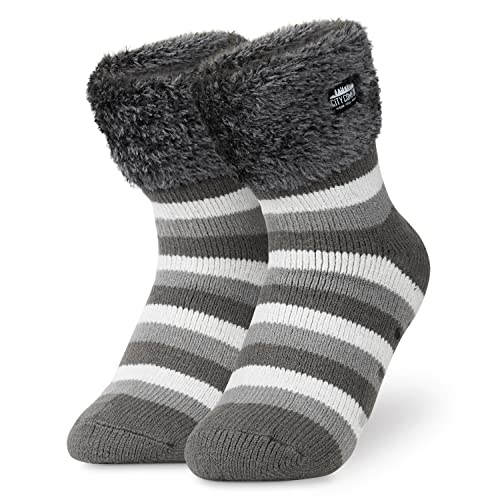 CityComfort Kuschelsocken Damen, Dicke Socken Damen, Rutschfeste Haussocken Damen (Creme/Grau) von CityComfort