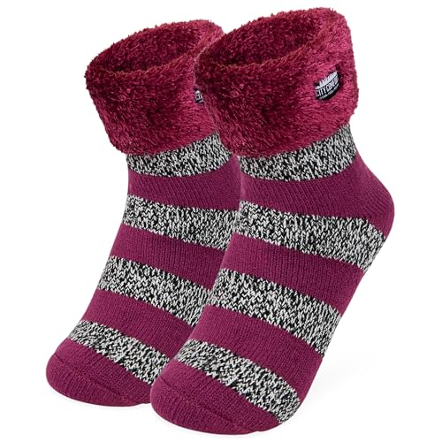 CityComfort Kuschelsocken Damen, Dicke Socken Damen, Rutschfeste Haussocken Damen (Grau/Lila) von CityComfort