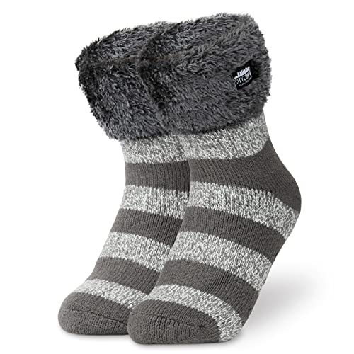 CityComfort Kuschelsocken Damen, Dicke Socken Damen, Rutschfeste Haussocken Damen (Grau/Silber) von CityComfort