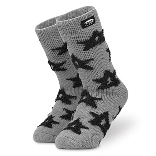 CityComfort Kuschelsocken Damen, Dicke Socken Damen, Rutschfeste Haussocken Damen (Schwarze Sterne) von CityComfort