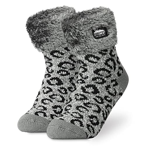 CityComfort Kuschelsocken Damen, Dicke Socken Damen, Rutschfeste Haussocken Damen (Silber) von CityComfort